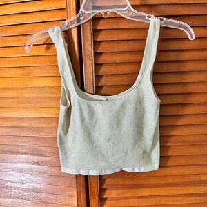 Anthropologie Metallic Gold Lurex Knit Crop Top Square Neck Sparkle S/M